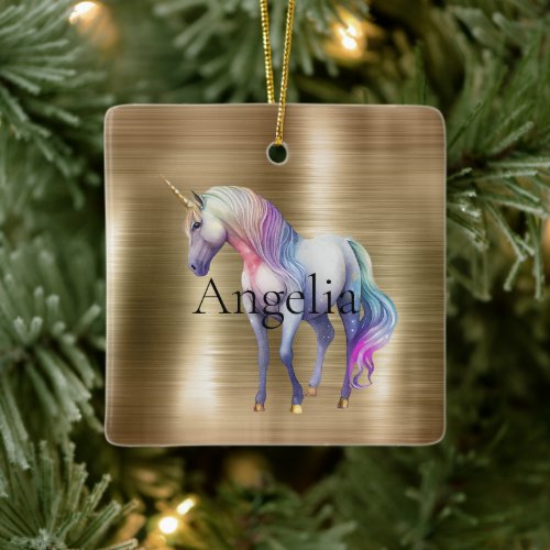 Gold Glam Unicorn Ceramic Ornament