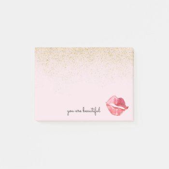 Gold Glam Watercolor Kiss You Are Beautiful Post-it Notes by peacefuldreams at Zazzle