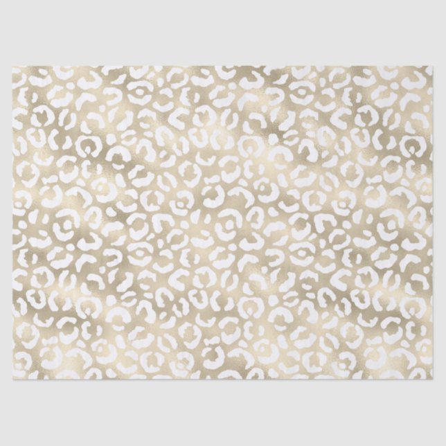 Gold Glam White Leopard Print Birthday Tissue Paper (Front)