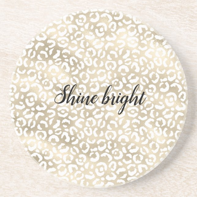 Gold Glam White Leopard Print Coaster (Front)