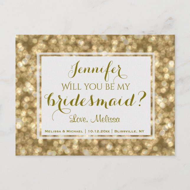Gold Glam | Will You Be My Bridesmaid? Invitation Postcard (Front)