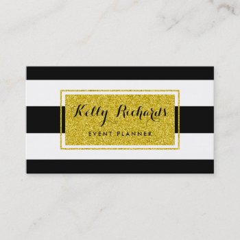 Gold Glamor Black White Stripes Business Card by CoutureBusiness at Zazzle