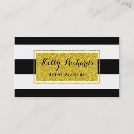 Customizable Gold Glamor Black White Stripes Business Card