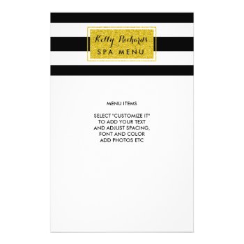 Gold Glamor Black White Stripes Salon Menu Flyer by CoutureBusiness at Zazzle
