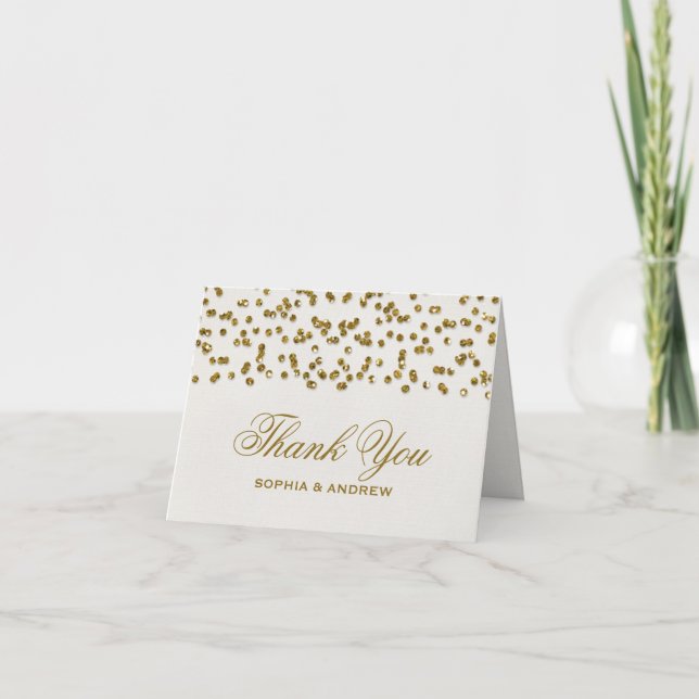 Gold Glamor Glitter Confetti Thank You Card (Front)