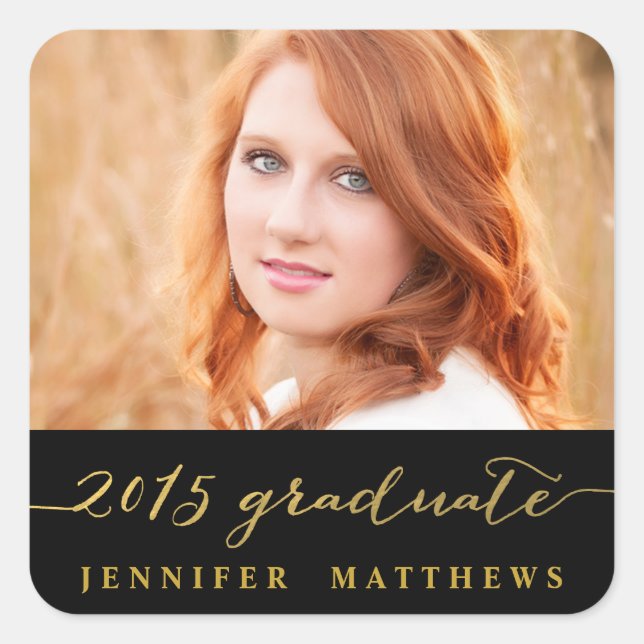 Gold Glamor Handwriting | Photo Graduation Sticker (Front)