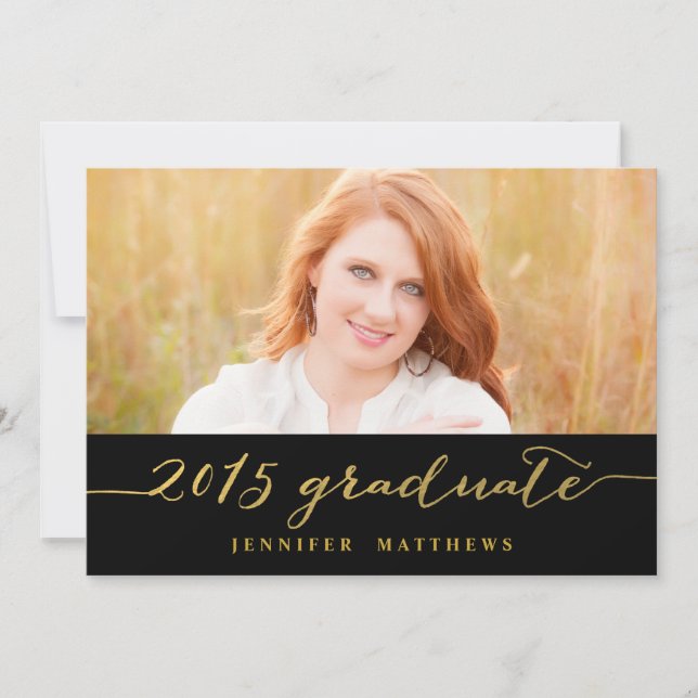 Gold Glamor Photo 2015 Graduation Party Invitation (Front)
