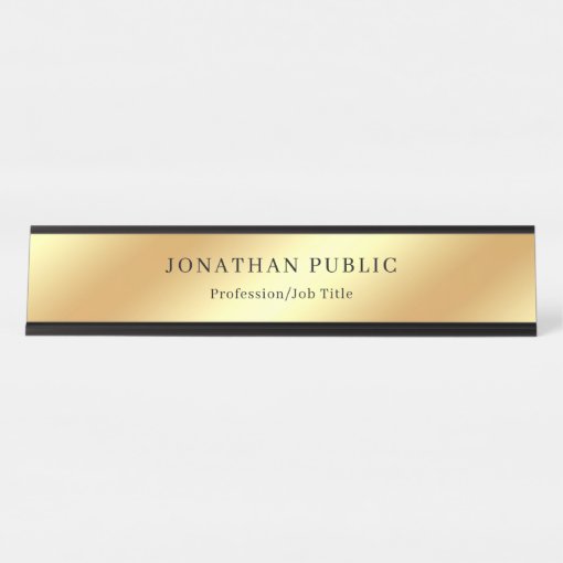 Gold Glamorous Template Modern Elegant Design Desk Name Plate | Zazzle