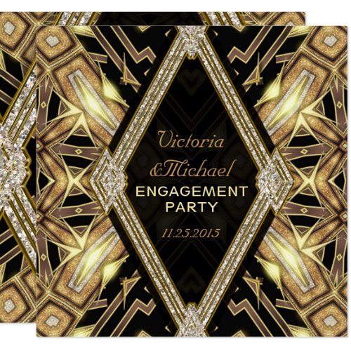 Gold Glamour Art Deco Engagement Party Invitation