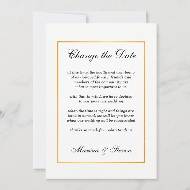 Gold Glamour Frame Event Change the Date Invitation (Front)