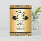 Gold Glamour Girls Makeup Eyelashes Party Event Invitation (Standing Front)