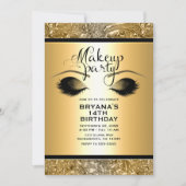 Gold Glamour Girls Makeup Eyelashes Party Event Invitation (Front)
