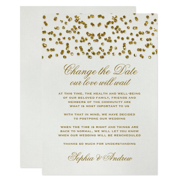 Gold Glamour Glitter Confetti Change the Date Invitation