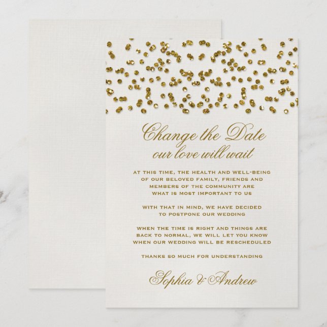 Gold Glamour Glitter Confetti Change the Date Invitation (Front/Back)