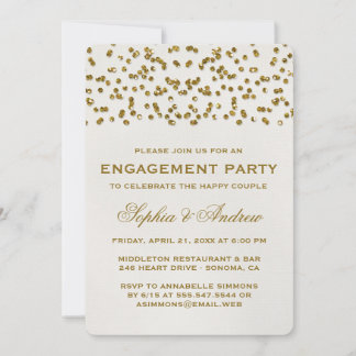 Gold Glamour Glitter Confetti Engagement Party Invitation