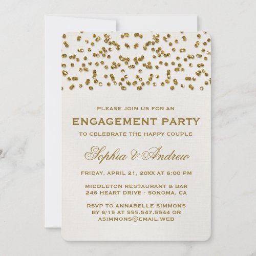 Gold Glitter Look Confetti Engagement Party Invite