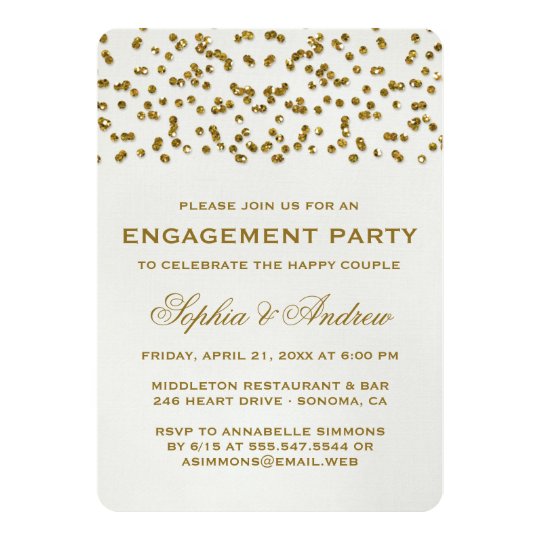Gold Glamour Glitter Confetti Engagement Party Invitation