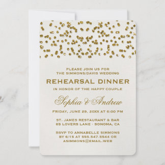 Gold Glamour Glitter Confetti Rehearsal Dinner Invitation