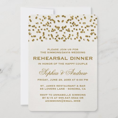 Gold Glitter Look Confetti Rehearsal Dinner Invite