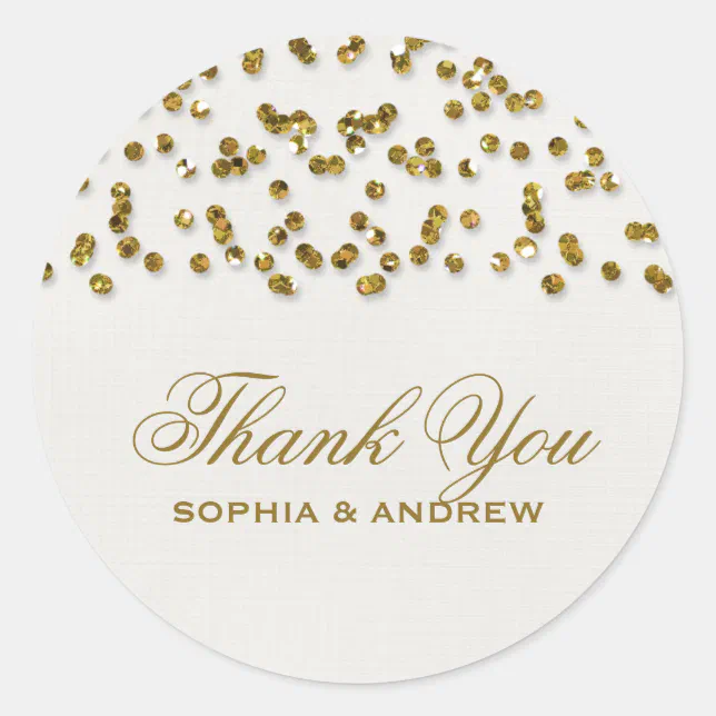 Gold Glamour Glitter Confetti Thank You Sticker | Zazzle