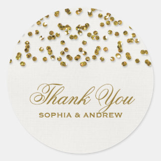 Gold Glamour Glitter Confetti Thank You Sticker