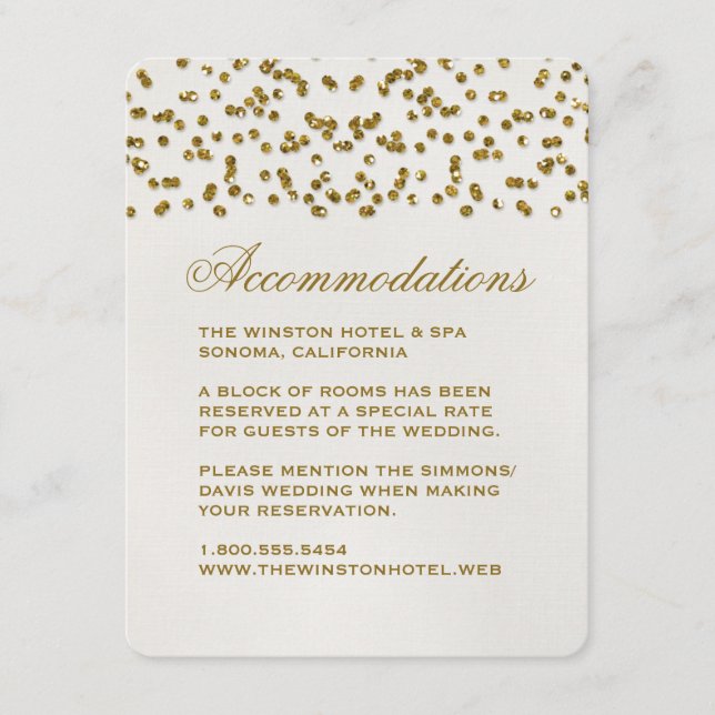 Gold Glamour Glitter Confetti Wedding Insert Card (Front)