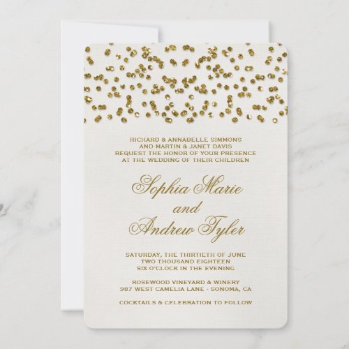 Gold Glitter Look Confetti Wedding Invitation