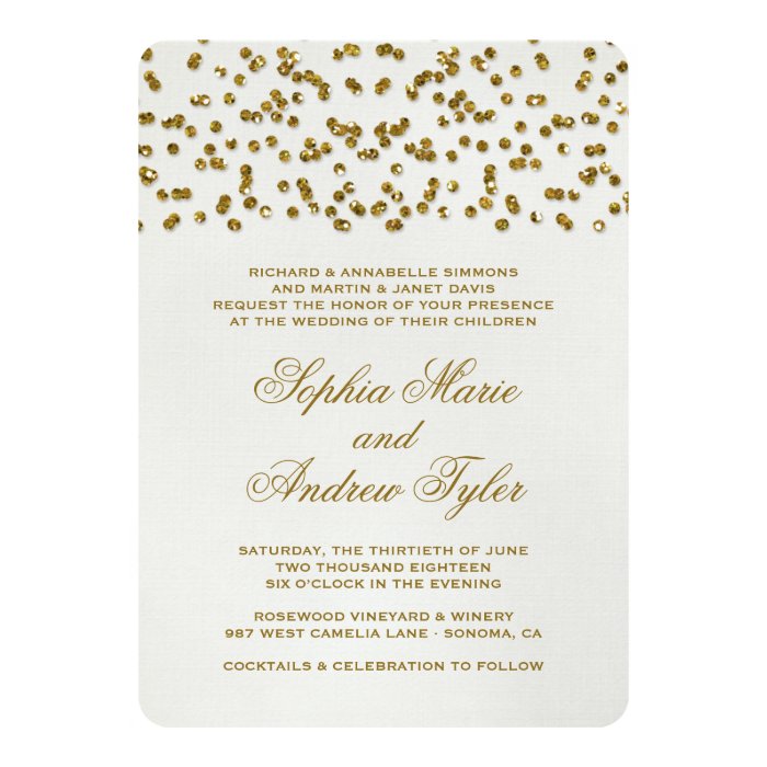 Gold Glamour Glitter Confetti Wedding Invitation Zazzle
