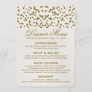 Gold Glamour Glitter Confetti Wedding Menu