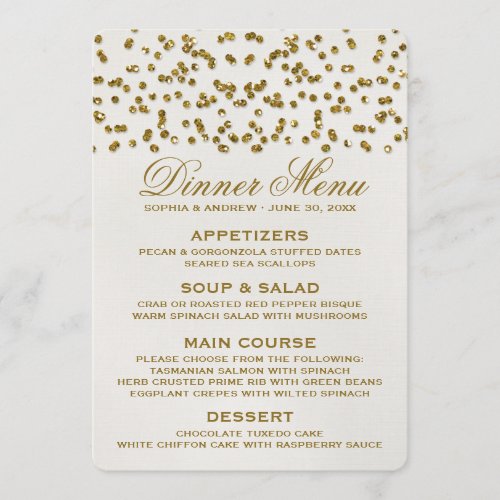 Gold Glamour Glitter Confetti Wedding Menu