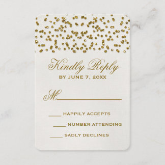 Gold Glamour Glitter Confetti Wedding RSVP Card