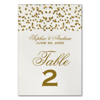 Gold Glamour Glitter Confetti Wedding Table Number