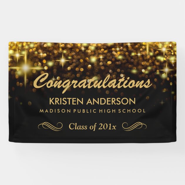 Gold Glamour Glitter Sparkles Graduation Party Banner