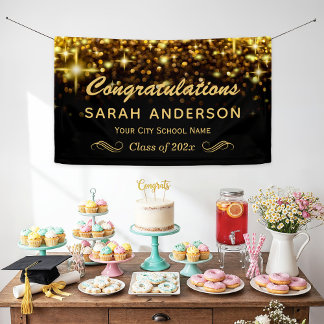 Gold Glamour Glitter Sparkles Graduation Party Banner