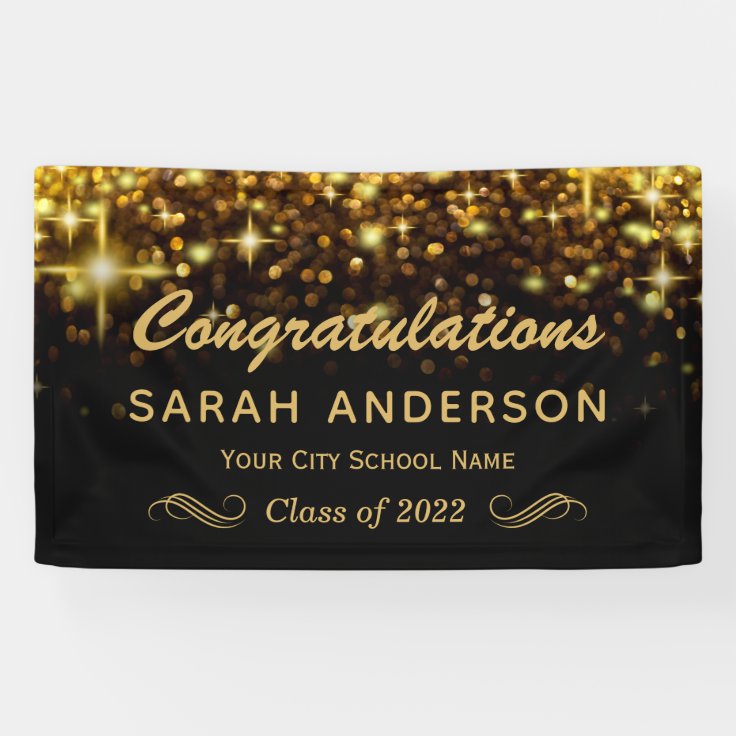 Gold Glamour Glitter Sparkles Graduation Party Banner 