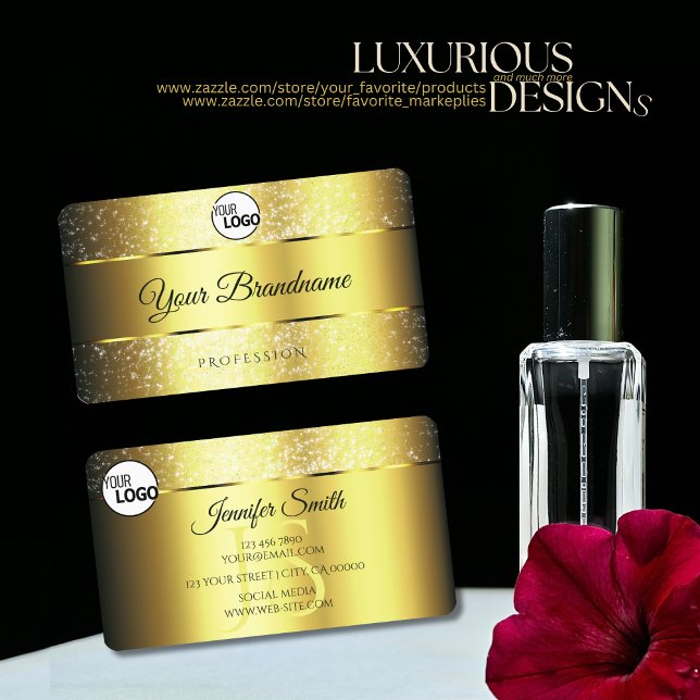 Gold Glamour Sparkle Glitter Stars Logo & Initials Business Card (Creator Uploaded)