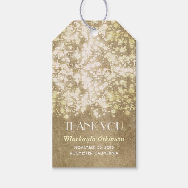 Gold Glamour String Lights Wedding Gift Tags
