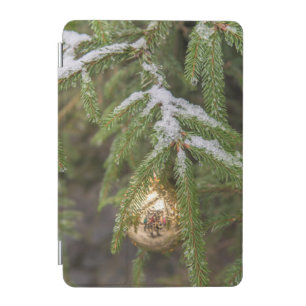Gold Glass Christmas Ornament On Evergreen Tree iPad Mini Cover