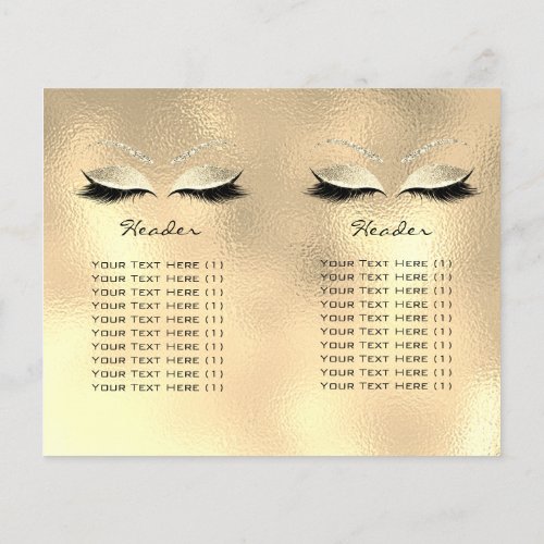 Gold Glass Glitter Makeup Eye Lash Prices Leaflet Flyer