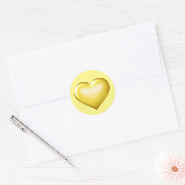 Gold Glass Heart Classic Round Sticker (Envelope)