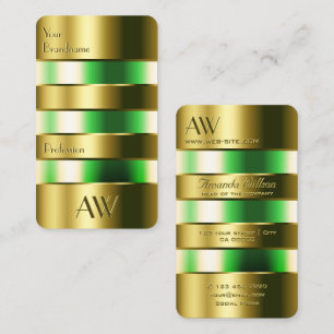 Gold Glass Tank Optics Green Liquids with Initials Business Card