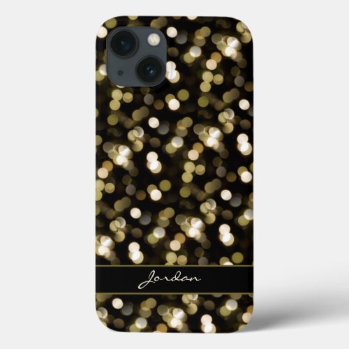 Gold Glimmer Bokeh Sparkle Lights w Name iPhone 13 Case