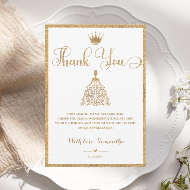Gold Gliter Princess Baby Shower Thank You Card (Creator Uploaded)