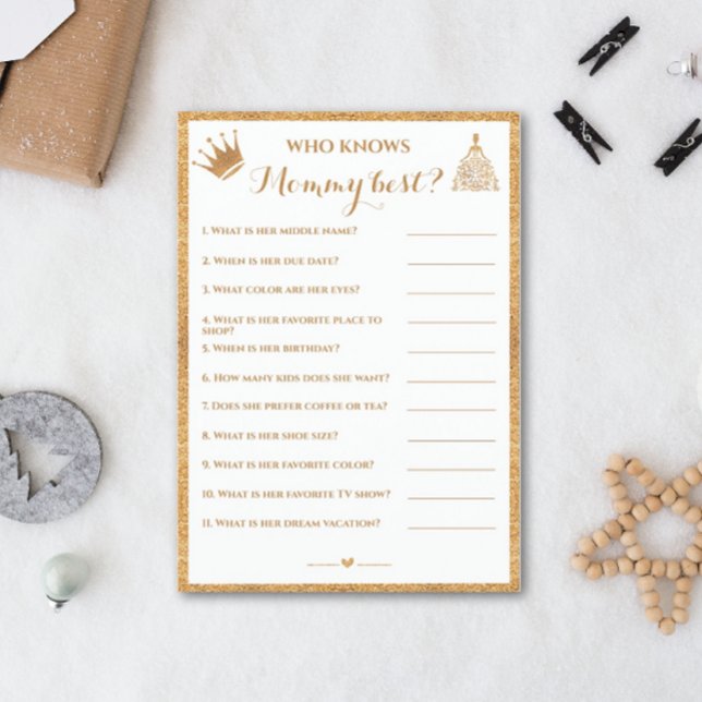 Gold Gliter Princess Baby Shower Who knows Mommy Flyer (Creator Uploaded)