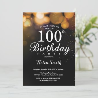 Gold Glitter 100th Birthday Invitation Card | Zazzle