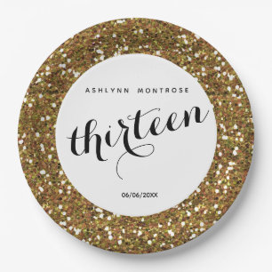 Gold Glitter 13th Birthday Paper Plates