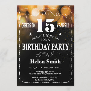 Gold Glitter 15th Birthday Invitation
