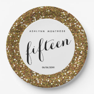 Gold Glitter 15th Birthday Paper Plates