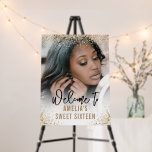 Gold Glitter 16th Birthday Welcome Sign<br><div class="desc">Welcome your loved ones in style and celebrate your milestone with our Gold Glitter Sweet 16 Welcome Poster. Whether it's a large-scale celebration or an intimate gathering, this birthday welcome sign is the ideal way to set the tone for your sweet sixteen event. Make your entrance unforgettable and let the...</div>