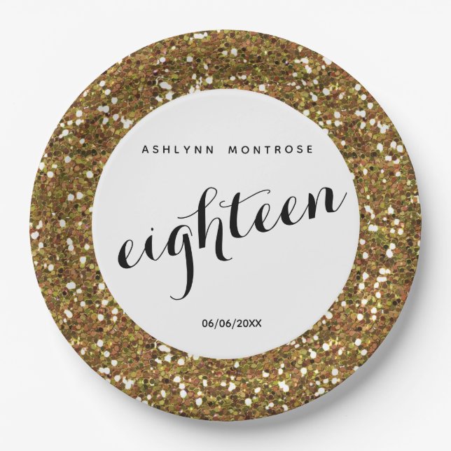 Gold Glitter 18th Birthday Paper Plates (Front)